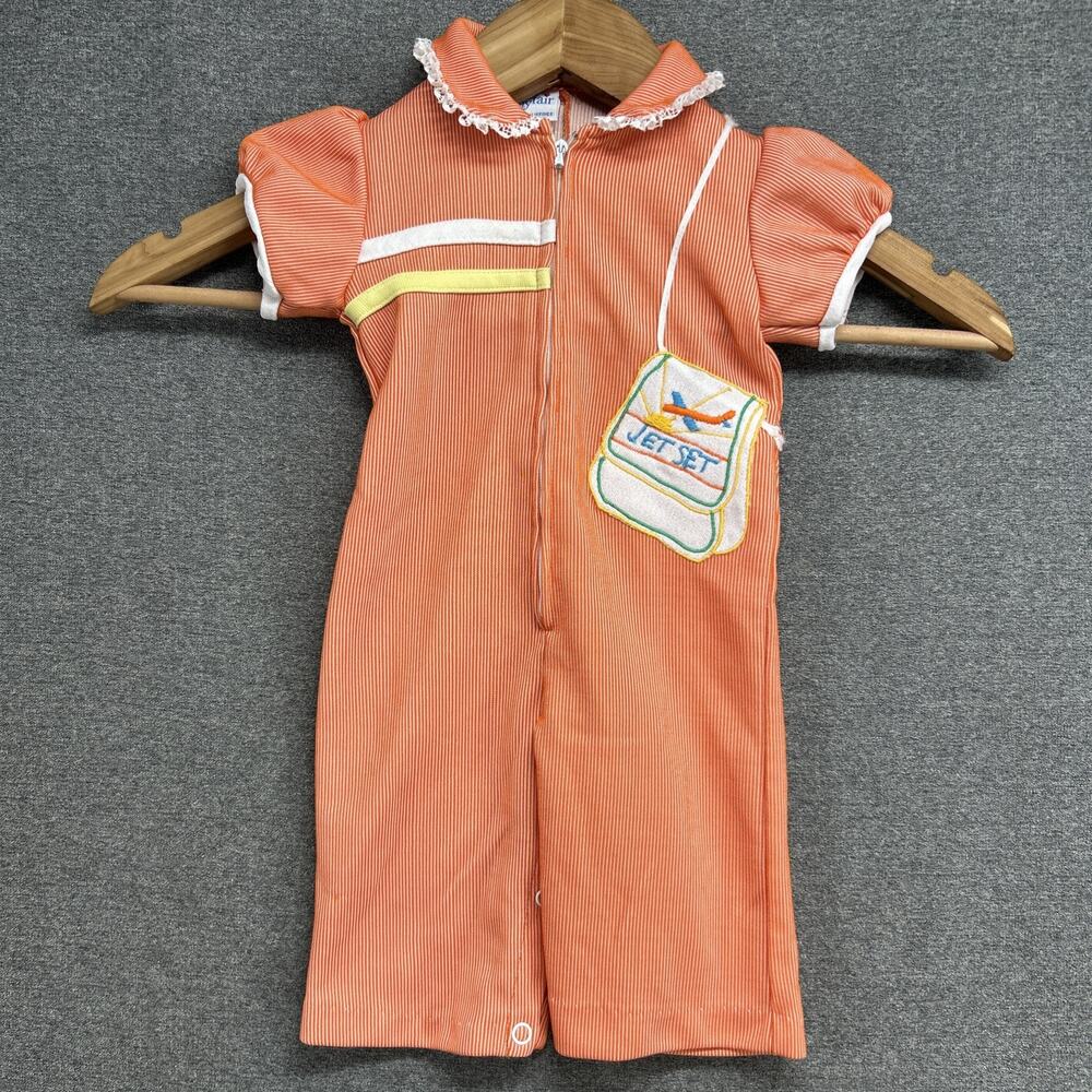 Vintage Mayfair JET SET Romper Baby 12M Striped Jumpsuit Short Sleeve Retro